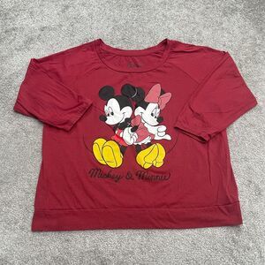 Disney Mickey Minnie Mouse Graphic T-Shirt Womens XXL Red Round Neck Casual Tee